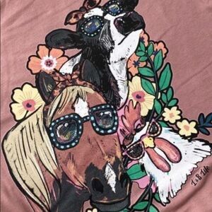 Cow‎ horse and a chicken with glasses T-shirt
